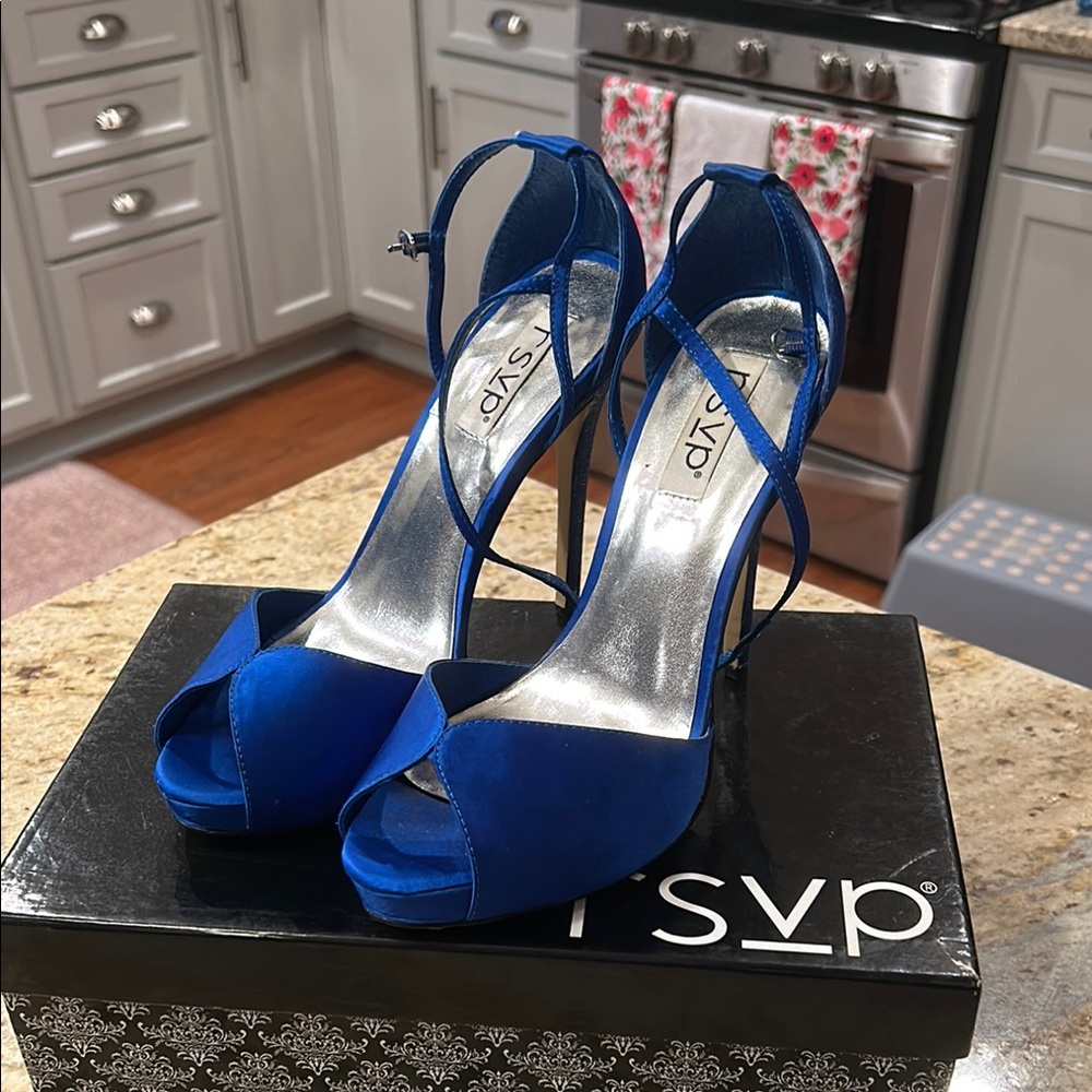 RSVP Blue Peep-Toe Stiletto Heels